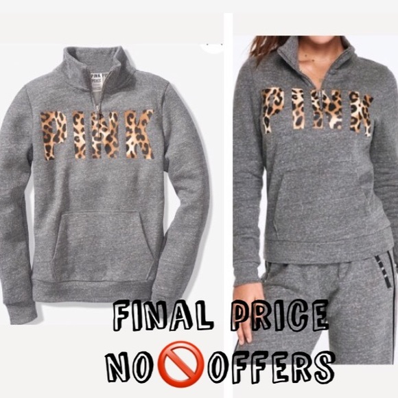 🚫FINAL💕VS PINK PERFECT QUARTER ZIP LEOPARD GREY - Picture 3 of 8